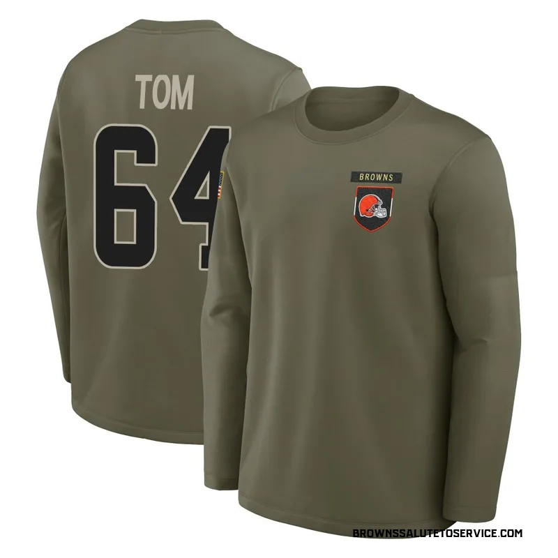 Youth Cameron Tom Cleveland Browns Olive 2025 Salute to Service Sideline Coaches Long Sleeve T-Shirt