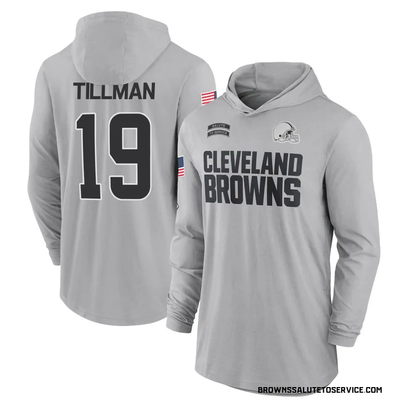 Youth Cedric Tillman Cleveland Browns Gray 2024 Salute to Service Lightweight Performance Long Sleeve Hooded T-Shirt