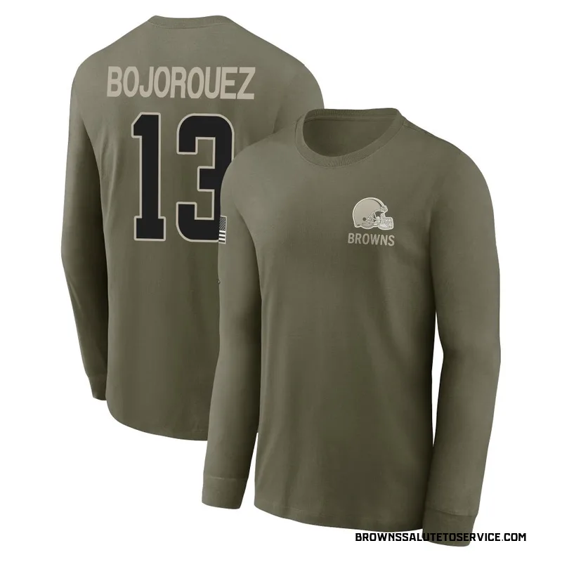 Youth Corey Bojorquez Cleveland Browns Olive 2025 Salute to Service Sideline Long Sleeve T-Shirt
