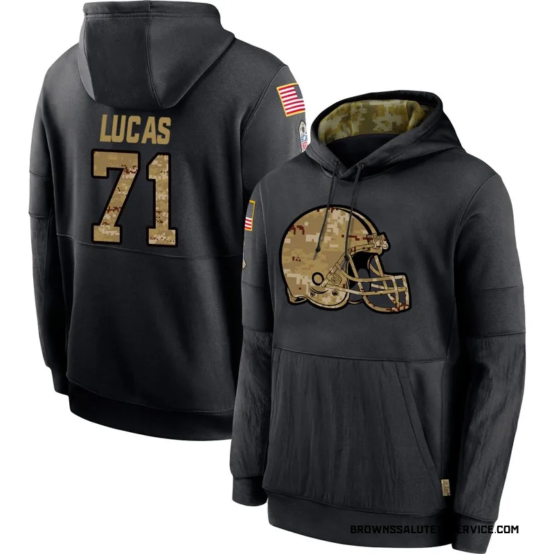 Youth Cornelius Lucas Cleveland Browns Black 2020 Salute to Service Sideline Performance Pullover Hoodie