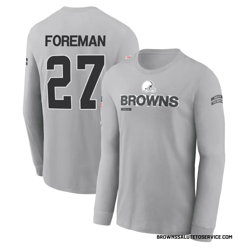 Youth D'Onta Foreman Cleveland Browns Gray 2024 Salute to Service Long Sleeve T-Shirt