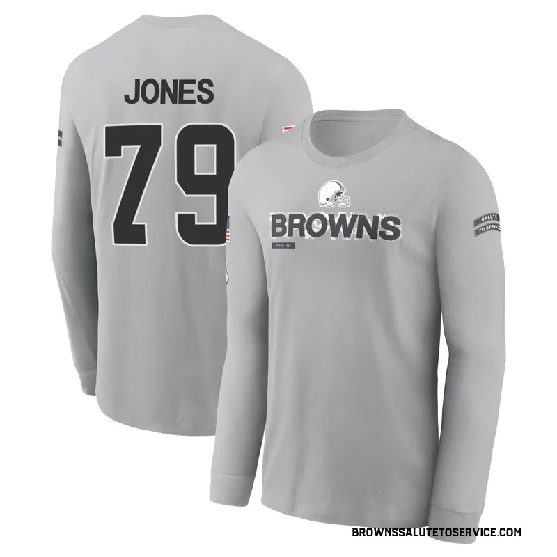 Youth Dawand Jones Cleveland Browns Gray 2024 Salute to Service Long Sleeve T-Shirt
