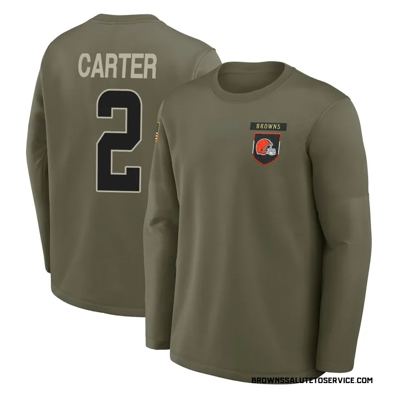 Youth DeAndre Carter Cleveland Browns Olive 2025 Salute to Service Sideline Coaches Long Sleeve T-Shirt