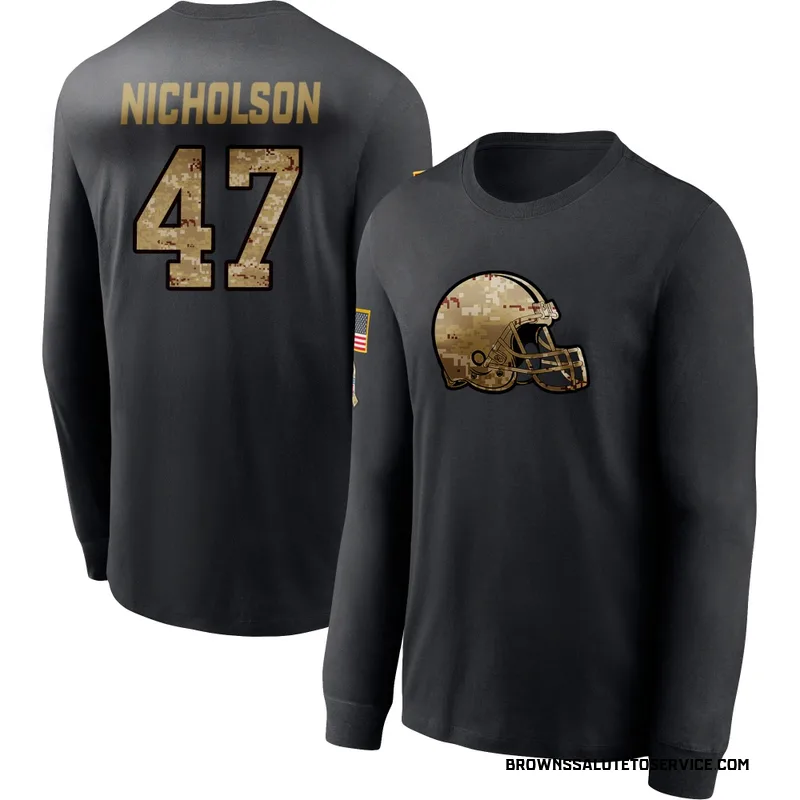 Youth DeCarlos Nicholson Cleveland Browns Black 2020 Salute To Service Sideline Performance Long Sleeve T-Shirt