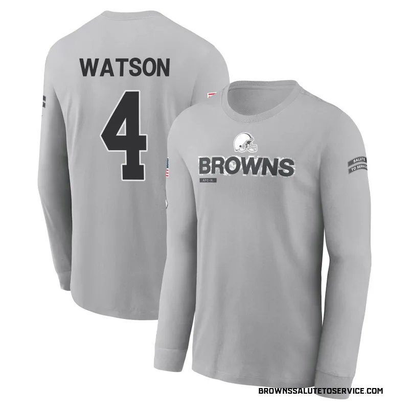 Youth Deshaun Watson Cleveland Browns Gray 2024 Salute to Service Long Sleeve T-Shirt