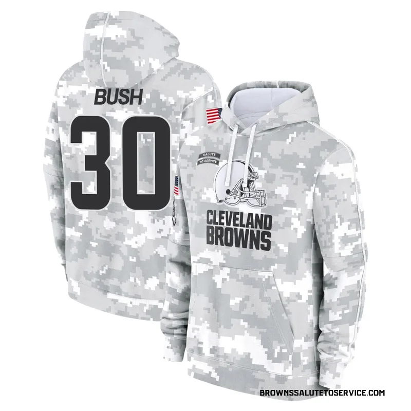 Youth Devin Bush Cleveland Browns Camo Arctic 2024 Salute to Service Club Fleece Pullover Hoodie