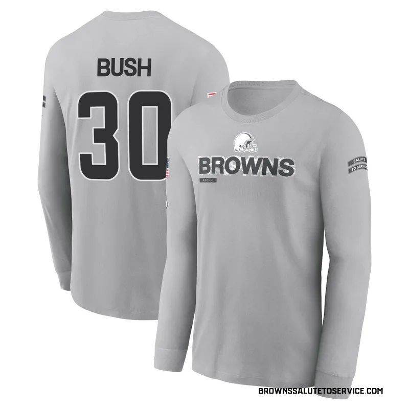 Youth Devin Bush Cleveland Browns Gray 2024 Salute to Service Long Sleeve T-Shirt
