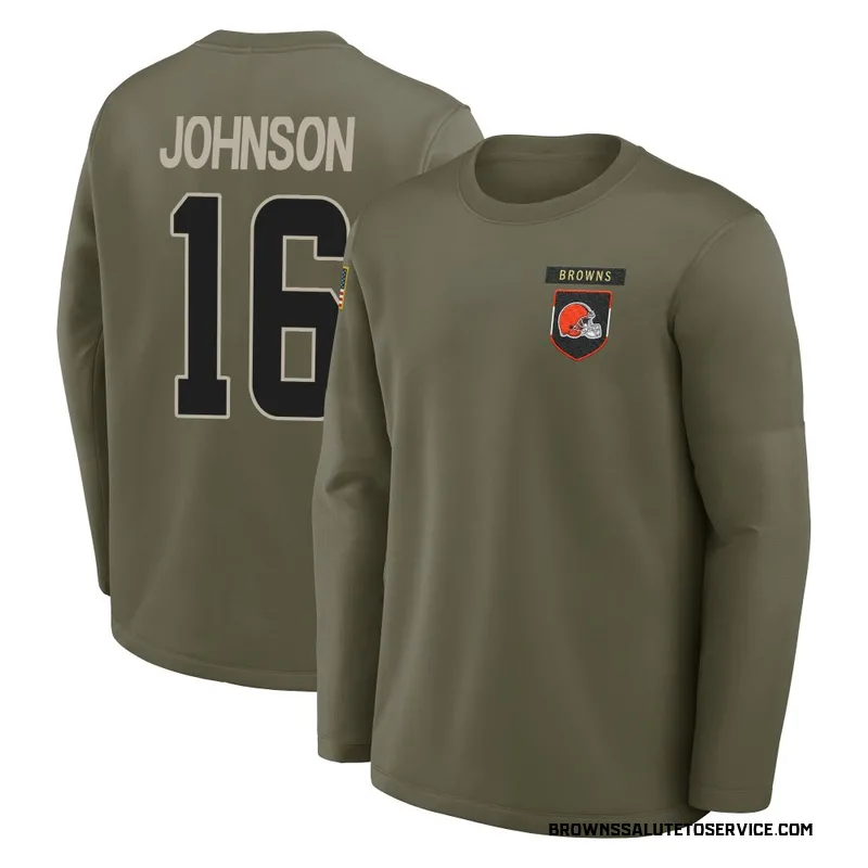 Youth Diontae Johnson Cleveland Browns Olive 2025 Salute to Service Sideline Coaches Long Sleeve T-Shirt