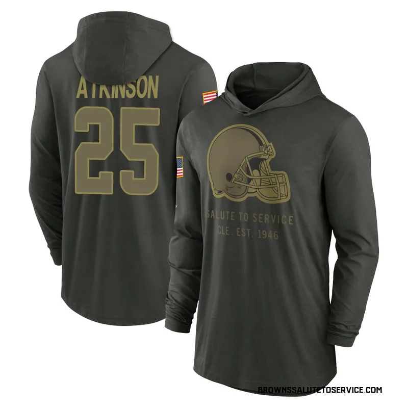 Youth George Atkinson Cleveland Browns Green Forest/ 2025 Salute to Service Sideline Lightweight Hooded Pullover Long Sleeve T-S