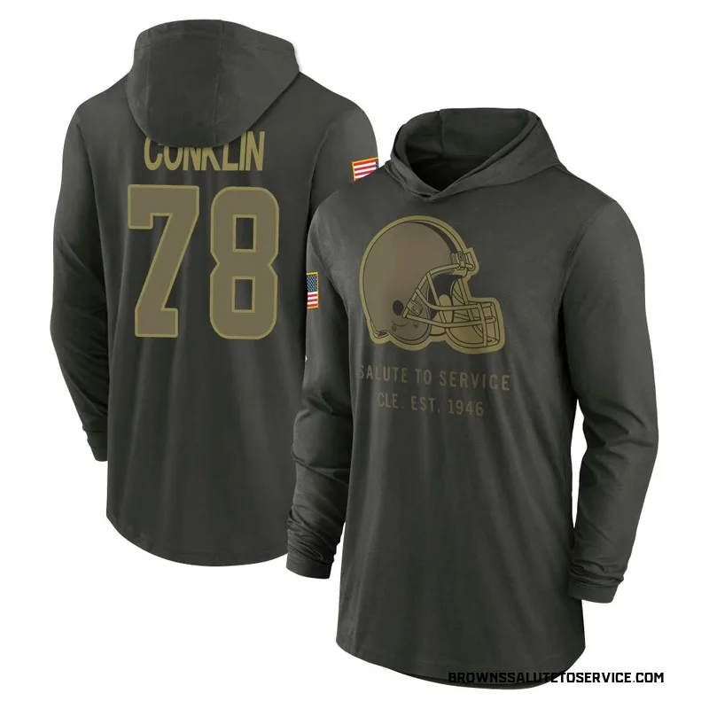 Youth Jack Conklin Cleveland Browns Green Forest/ 2025 Salute to Service Sideline Lightweight Hooded Pullover Long Sleeve T-Shir