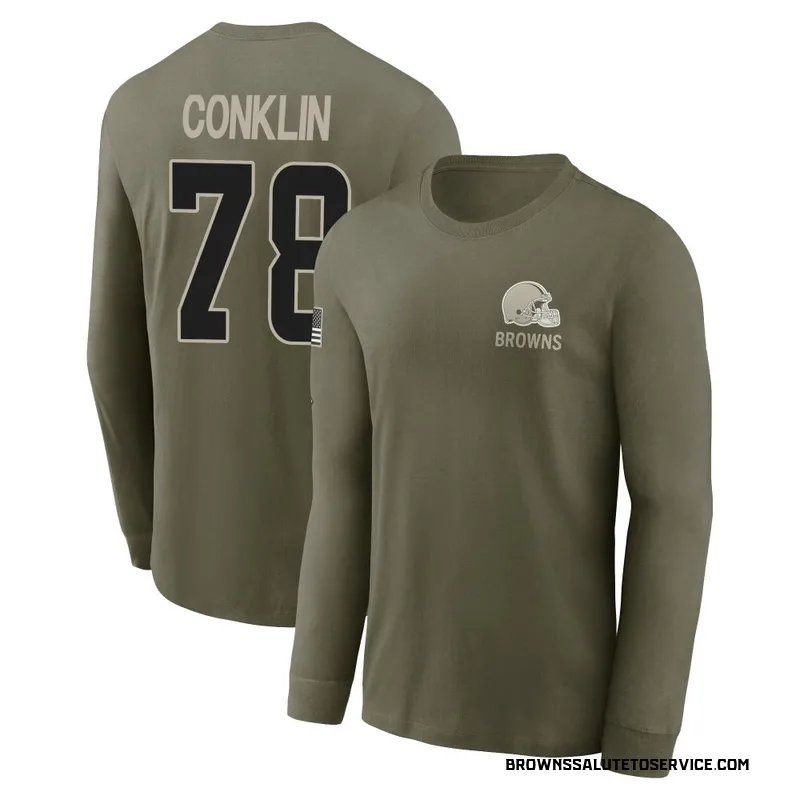Youth Jack Conklin Cleveland Browns Olive 2025 Salute to Service Sideline Long Sleeve T-Shirt