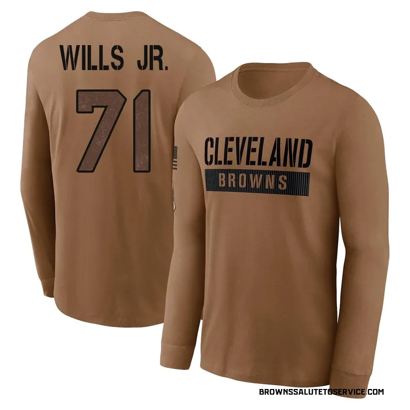 Youth Jedrick Wills Jr. Cleveland Browns Brown 2023 Salute To Service Long Sleeve T-Shirt
