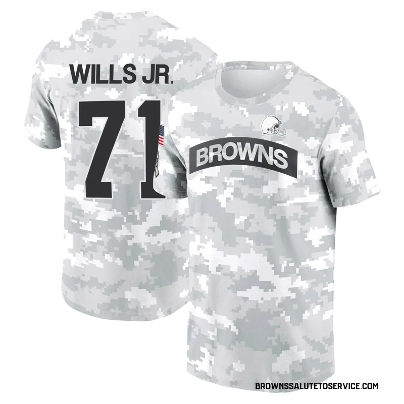 Youth Jedrick Wills Jr. Cleveland Browns Camo Arctic 2024 Salute to Service Performance T-Shirt