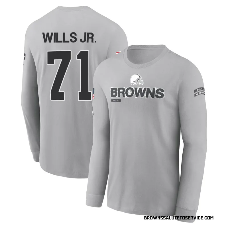 Youth Jedrick Wills Jr. Cleveland Browns Gray 2024 Salute to Service Long Sleeve T-Shirt
