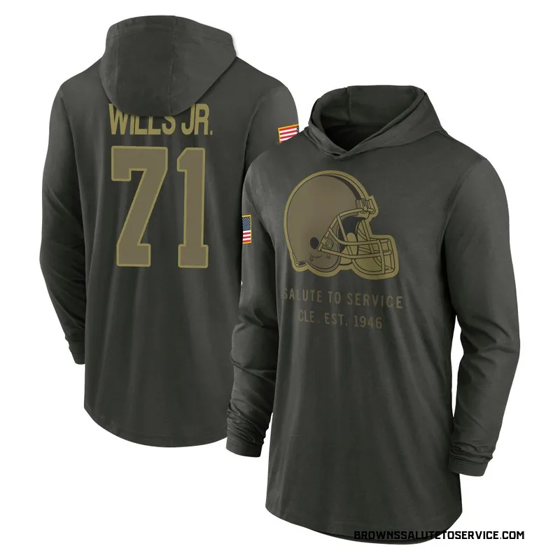 Youth Jedrick Wills Jr. Cleveland Browns Green Forest/ 2025 Salute to Service Sideline Lightweight Hooded Pullover Long Sleeve T