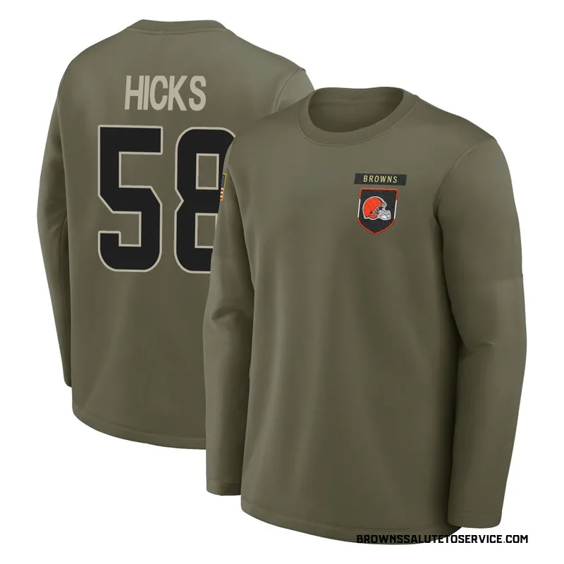 Youth Jordan Hicks Cleveland Browns Olive 2025 Salute to Service Sideline Coaches Long Sleeve T-Shirt
