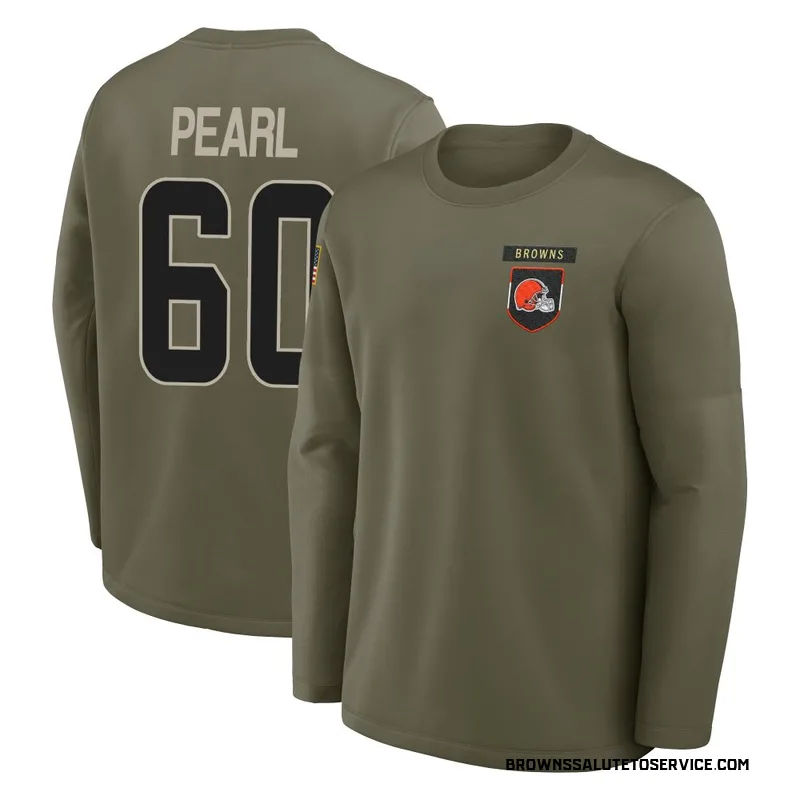 Youth Julian Pearl Cleveland Browns Olive 2025 Salute to Service Sideline Coaches Long Sleeve T-Shirt