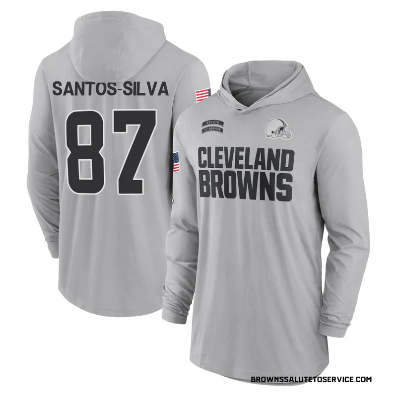 Youth Marcus Santos-Silva Cleveland Browns Gray 2024 Salute to Service Lightweight Performance Long Sleeve Hooded T-Shirt