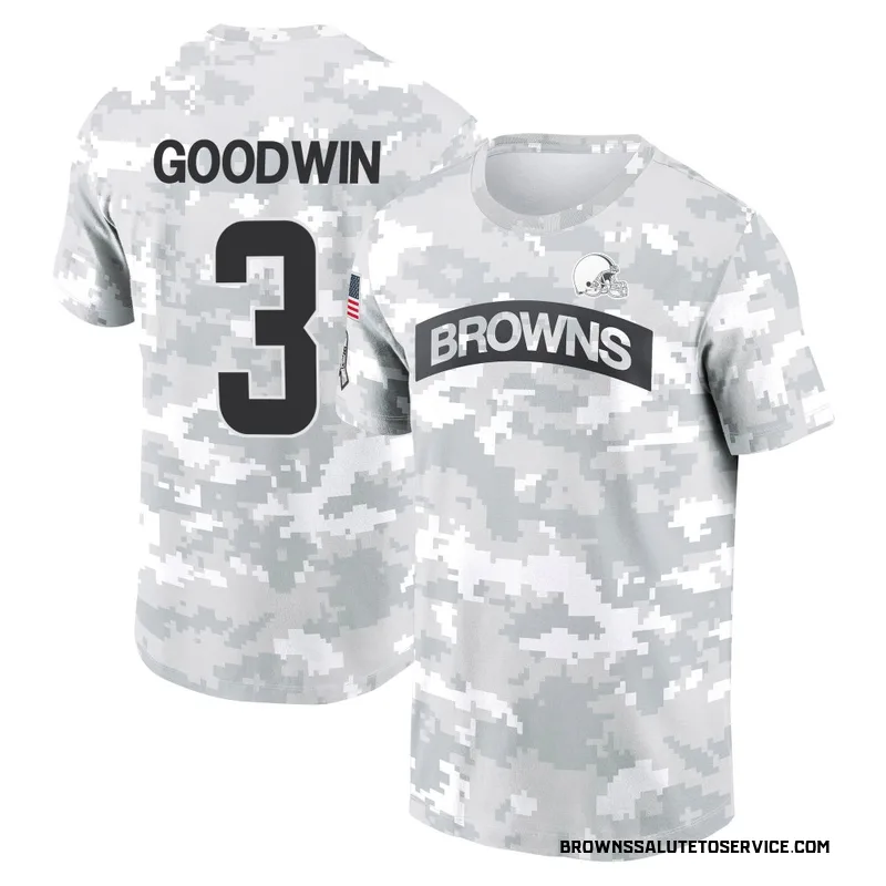 Youth Marquise Goodwin Cleveland Browns Camo Arctic 2024 Salute to Service Performance T-Shirt