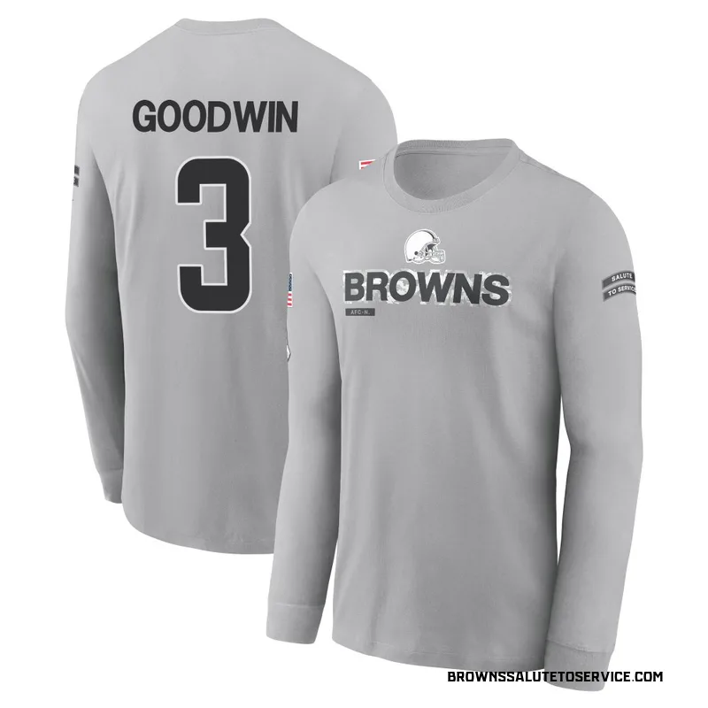 Youth Marquise Goodwin Cleveland Browns Gray 2024 Salute to Service Long Sleeve T-Shirt