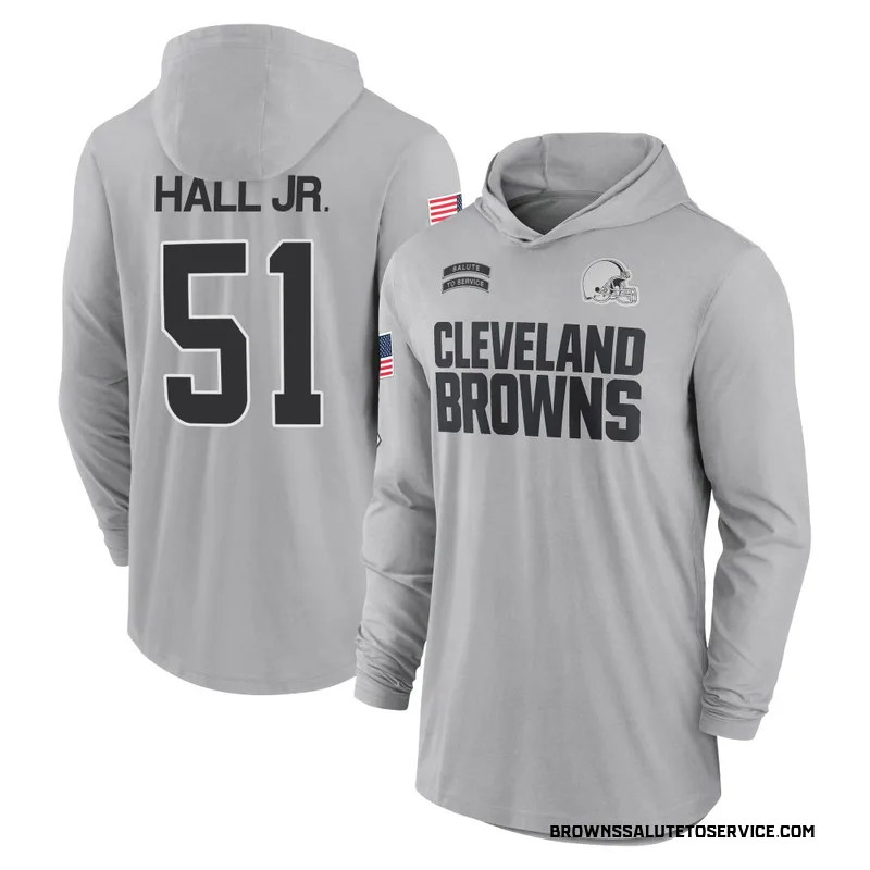 Youth Mike Hall Jr. Cleveland Browns Gray 2024 Salute to Service Lightweight Performance Long Sleeve Hooded T-Shirt