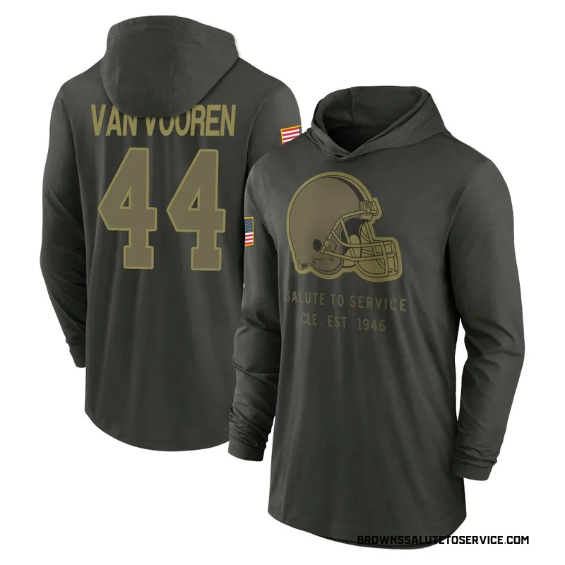 Youth Mitch Van Vooren Cleveland Browns Green Forest/ 2025 Salute to Service Sideline Lightweight Hooded Pullover Long Sleeve T-
