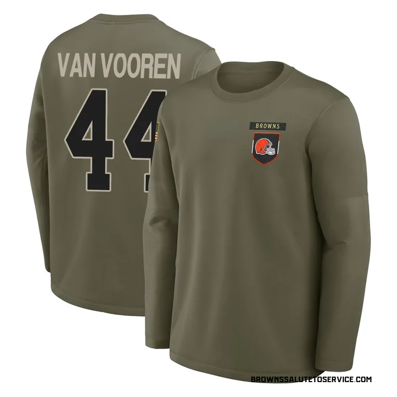 Youth Mitch Van Vooren Cleveland Browns Olive 2025 Salute to Service Sideline Coaches Long Sleeve T-Shirt