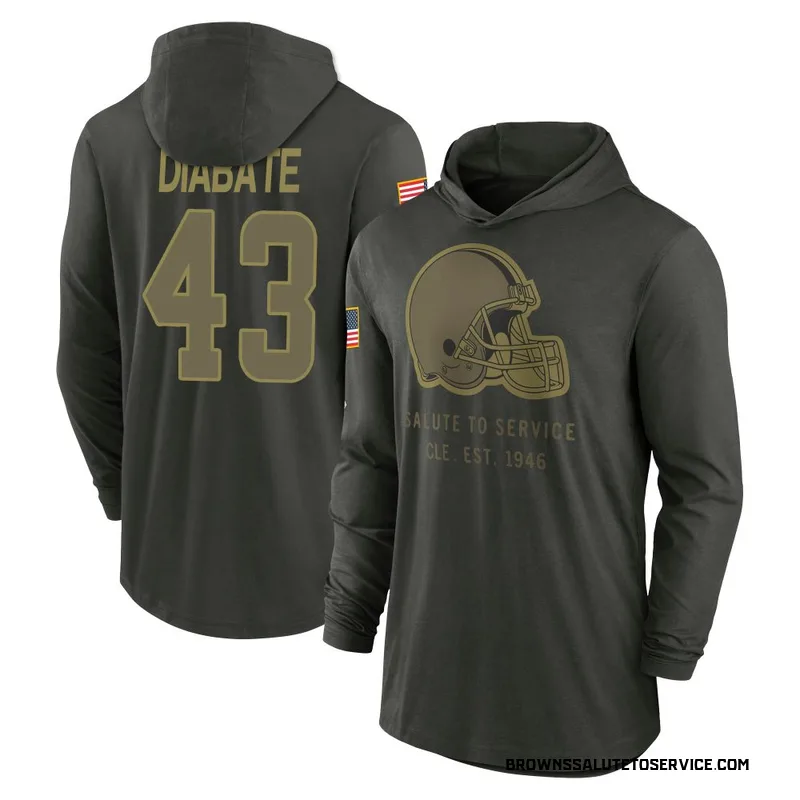 Youth Mohamoud Diabate Cleveland Browns Green Forest/ 2025 Salute to Service Sideline Lightweight Hooded Pullover Long Sleeve T-