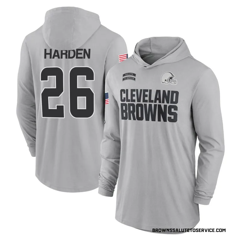 Youth Myles Harden Cleveland Browns Gray 2024 Salute to Service Lightweight Performance Long Sleeve Hooded T-Shirt