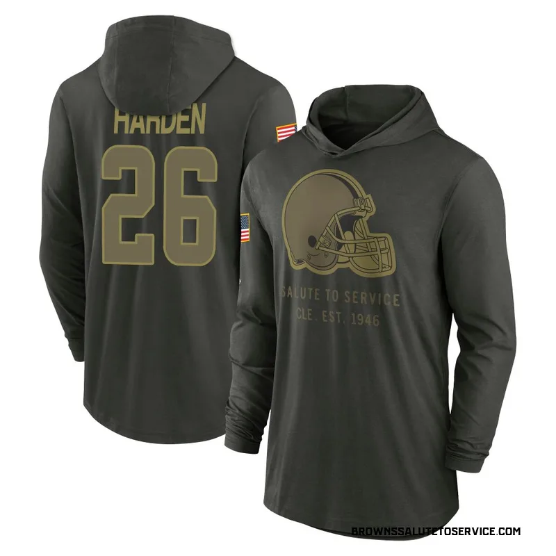 Youth Myles Harden Cleveland Browns Green Forest/ 2025 Salute to Service Sideline Lightweight Hooded Pullover Long Sleeve T-Shir