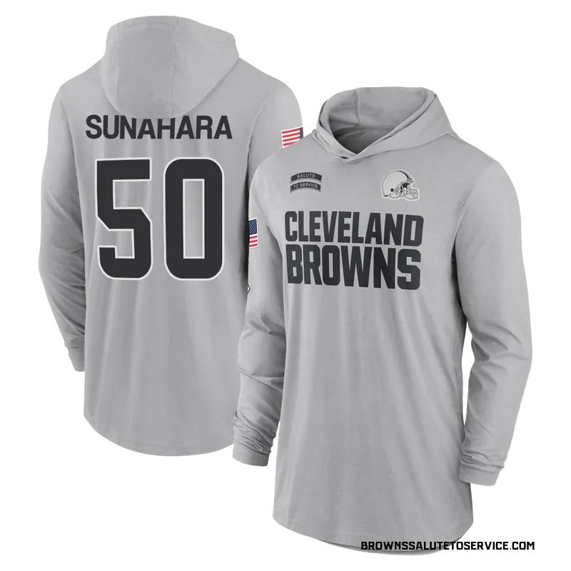 Youth Rex Sunahara Cleveland Browns Gray 2024 Salute to Service Lightweight Performance Long Sleeve Hooded T-Shirt