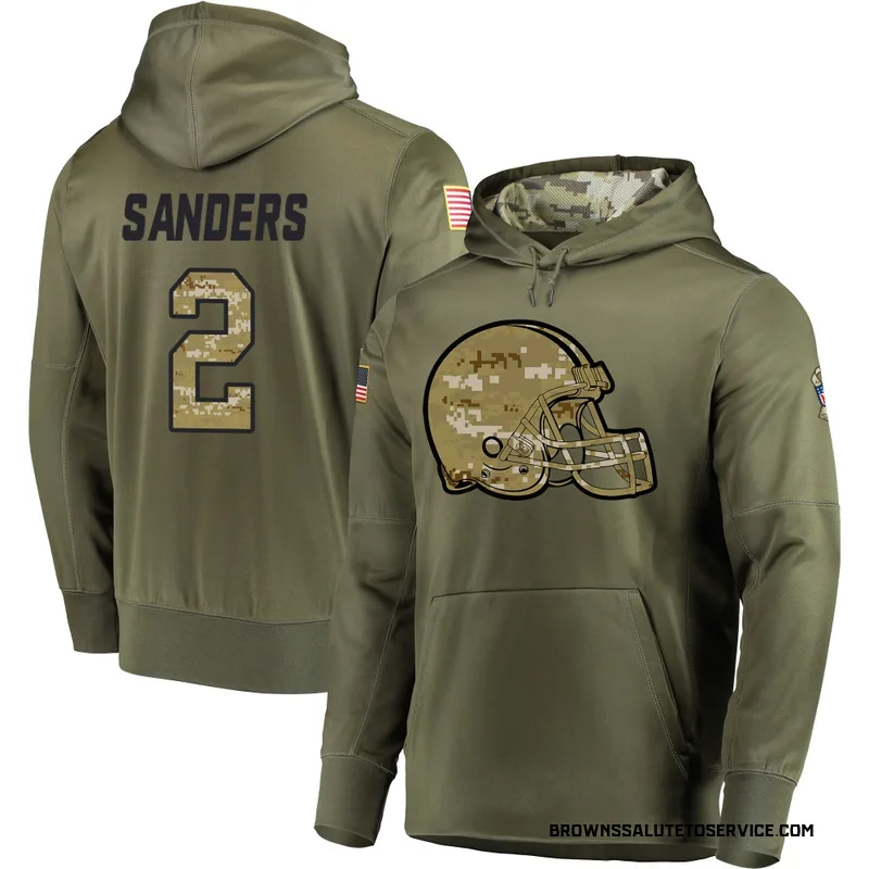Youth Shedeur Sanders Cleveland Browns Olive Salute to Service Pullover Hoodie