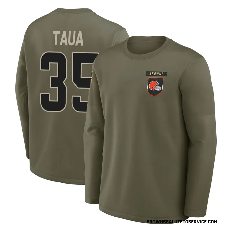 Youth Toa Taua Cleveland Browns Olive 2025 Salute to Service Sideline Coaches Long Sleeve T-Shirt
