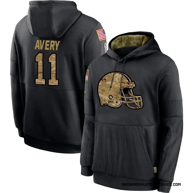 Youth Tre Avery Cleveland Browns Black 2020 Salute to Service Sideline Performance Pullover Hoodie