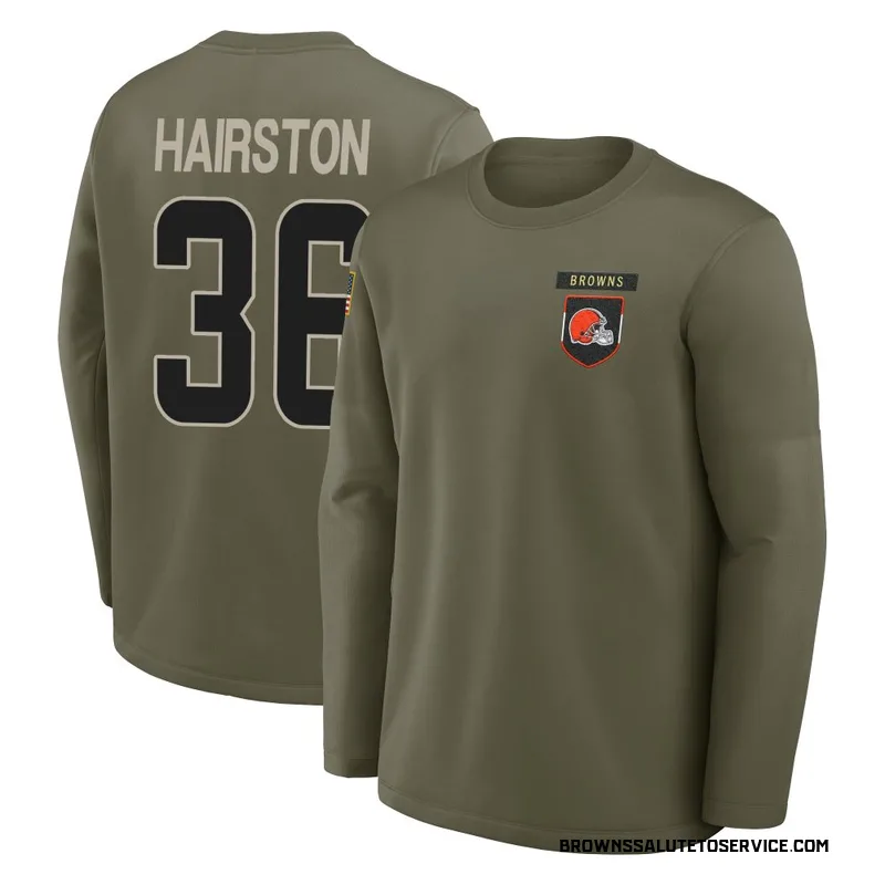 Youth Troy Hairston Cleveland Browns Olive 2025 Salute to Service Sideline Coaches Long Sleeve T-Shirt