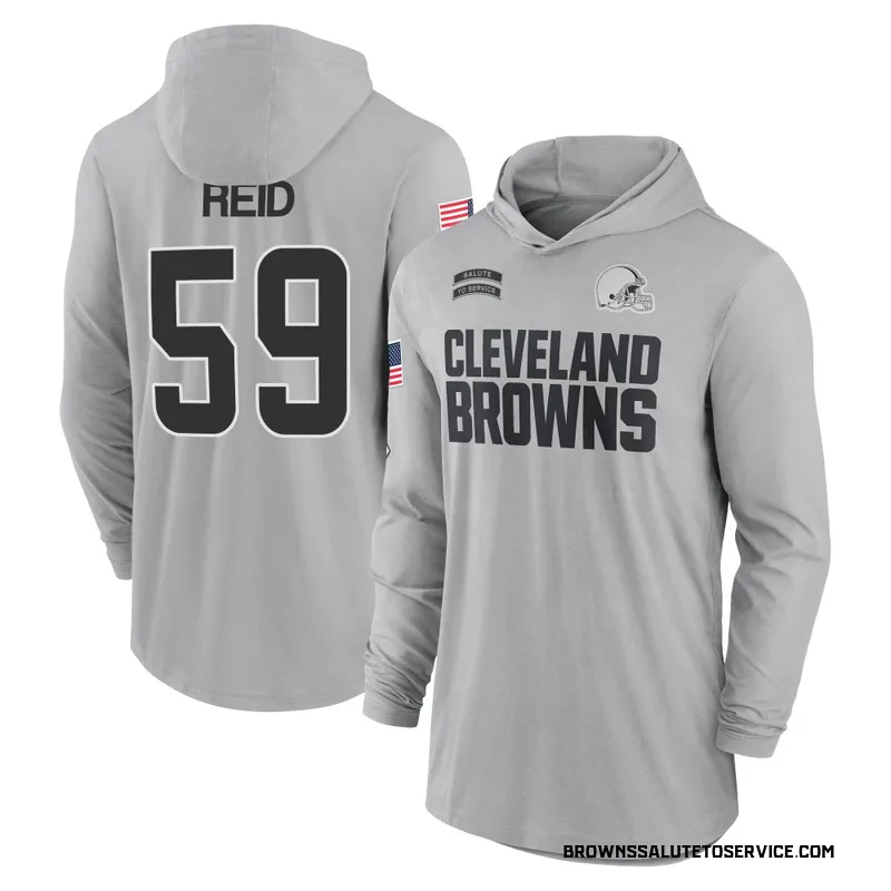 Youth Winston Reid Cleveland Browns Gray 2024 Salute to Service Lightweight Performance Long Sleeve Hooded T-Shirt